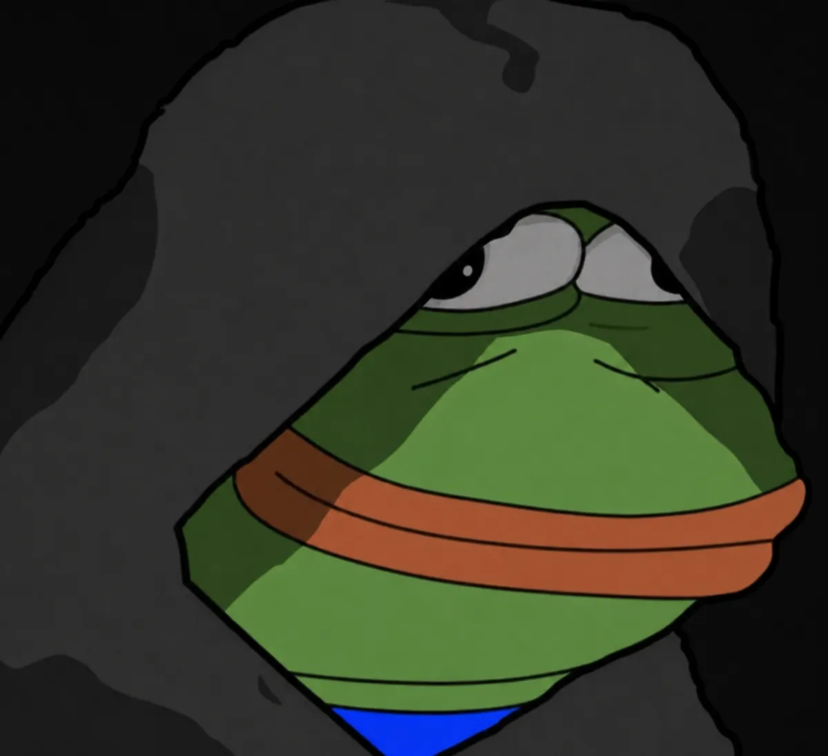 hepe, hooded, smirking in the dark